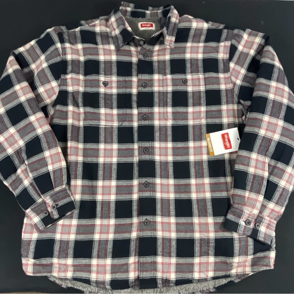 Wrangler Fleece lined Plaid Button-Up Shirt - Black, Red, White